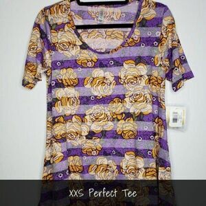 LuLaRoe Perfect T XXS Floral Roses Purple NEW